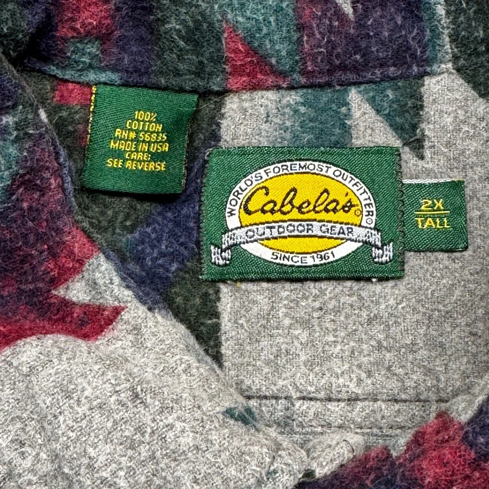 Cabelas Vintage Aztec Flannel Shirt Mens 2XL Tall Southwestern Made in USA 8235 - Picture 3 of 9